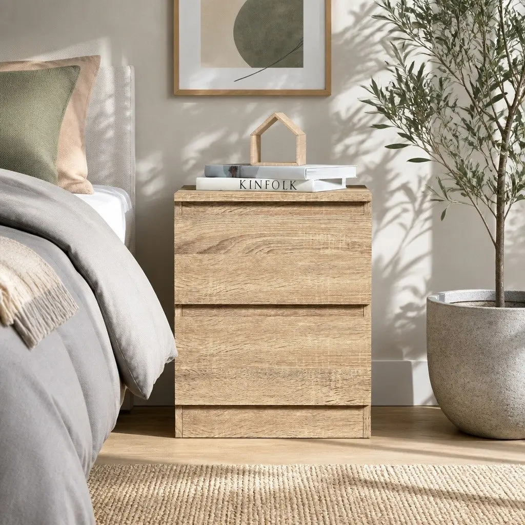 Bedside Table Light Wood Tone 40cm x 39.5cm x 50cm Particle Board 2 Drawers