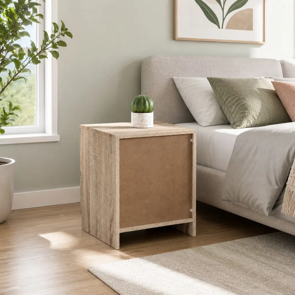 Bedside Table Light Wood Tone 40cm x 39.5cm x 50cm Particle Board 2 Drawers