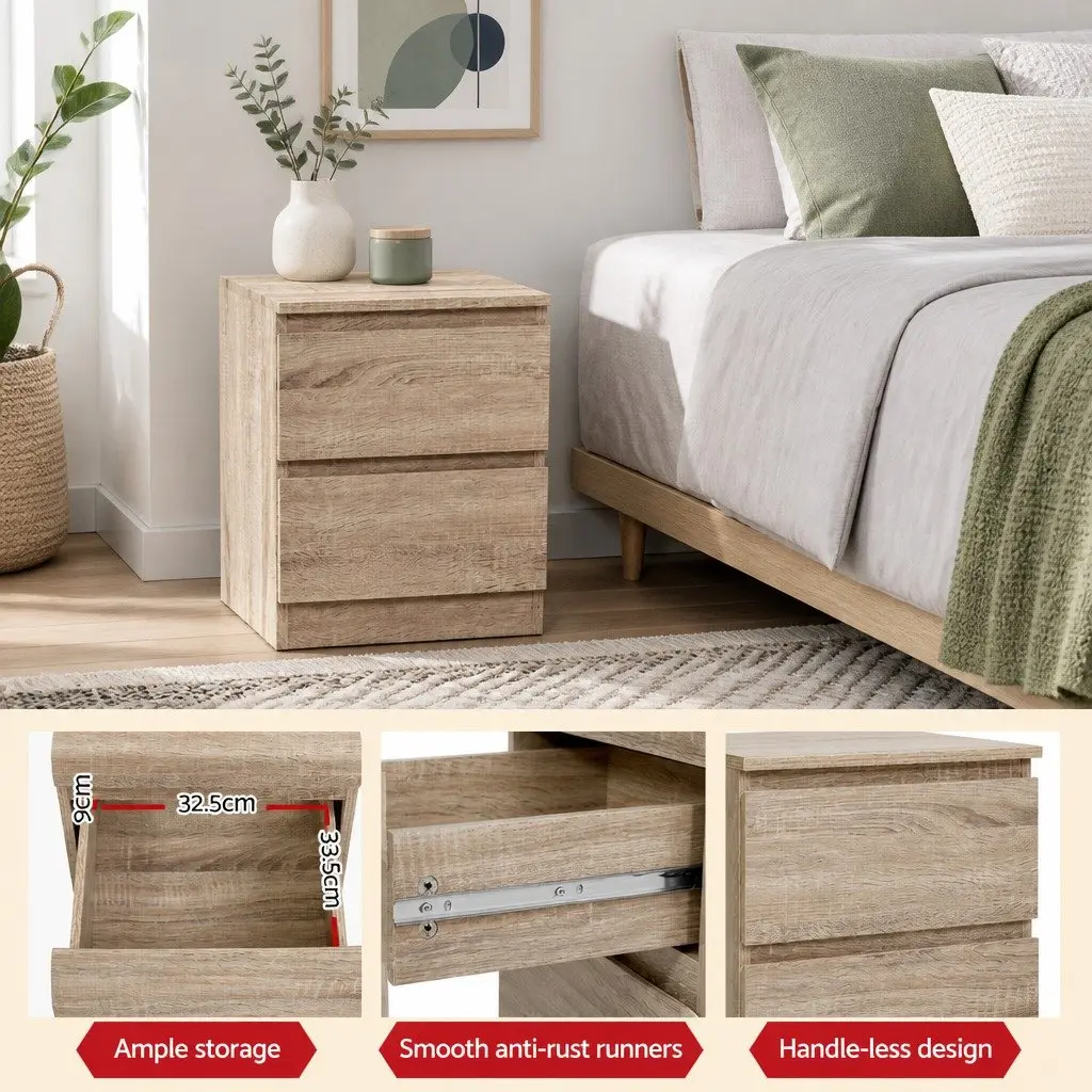 Bedside Table Light Wood Tone 40cm x 39.5cm x 50cm Particle Board 2 Drawers