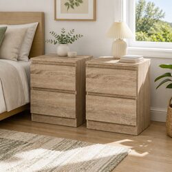 Oak Wood Bedside Table with 2 Drawers for Modern Bedrooms