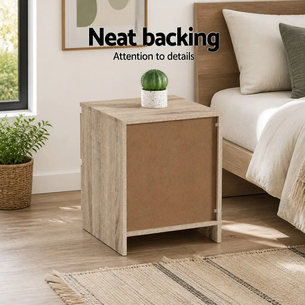Bedside Table 2 Drawers Oak Wood Bedroom Storage Nightstand Modern Design