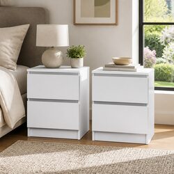 Modern White Nightstand with 2 Drawers for Bedrooms
