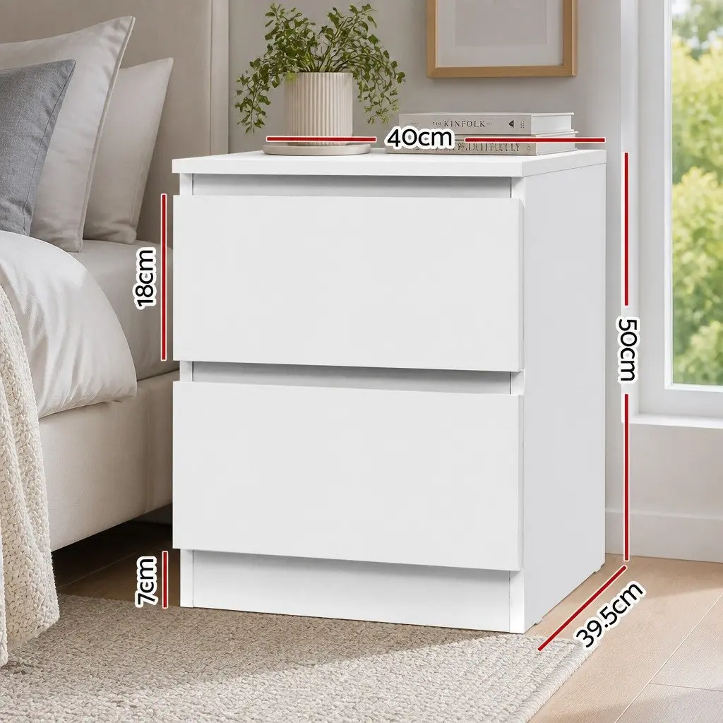 White Nightstand with 2 Drawers for Bedrooms