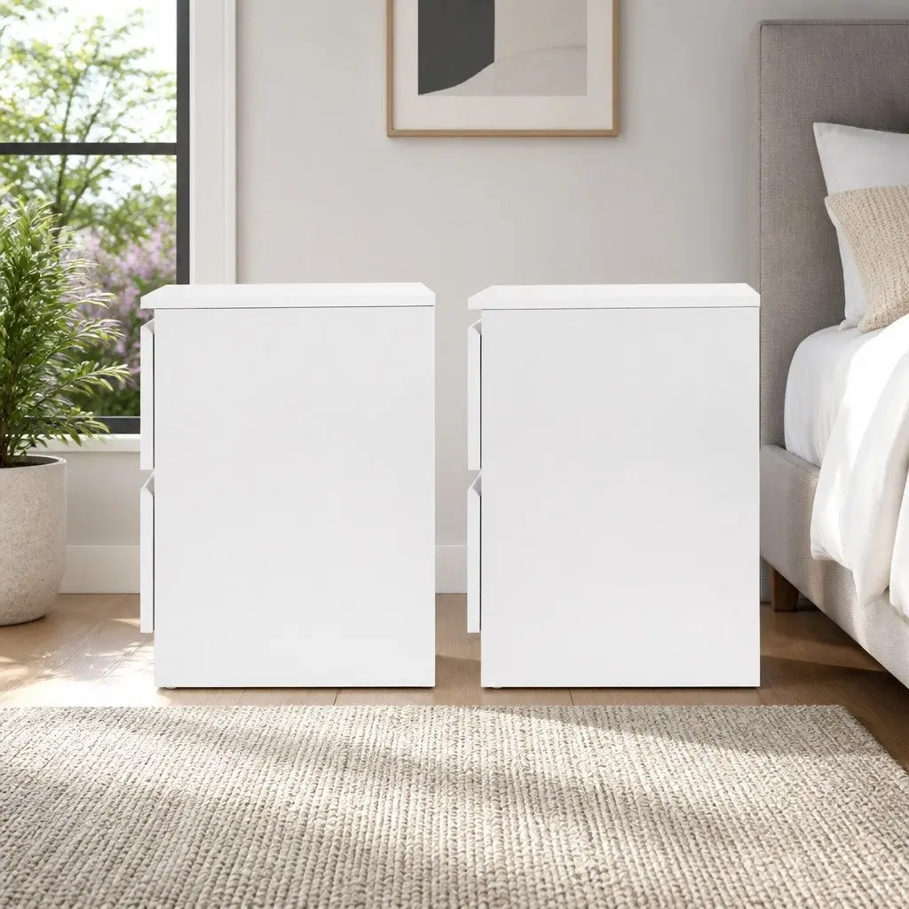 White Nightstand with 2 Drawers for Bedrooms