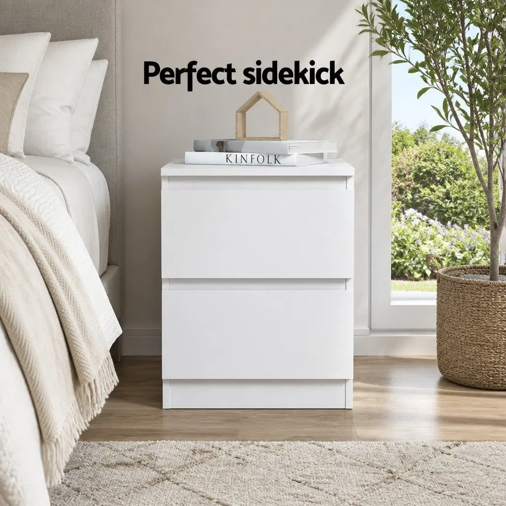 White Nightstand with 2 Drawers for Bedrooms