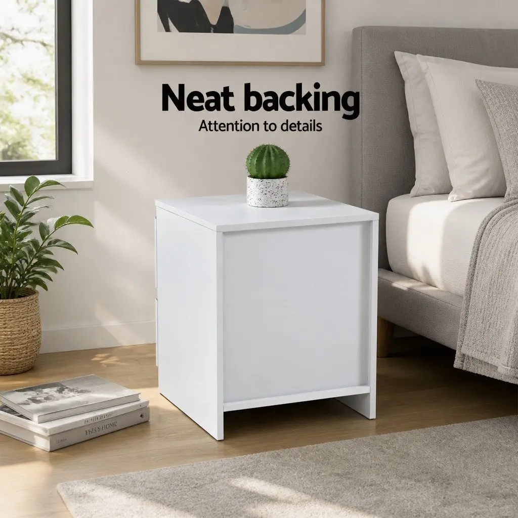 White Nightstand with 2 Drawers for Bedrooms