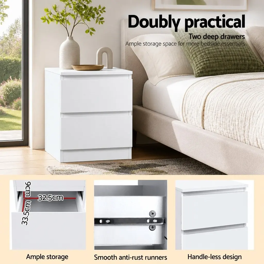White Nightstand with 2 Drawers for Bedrooms
