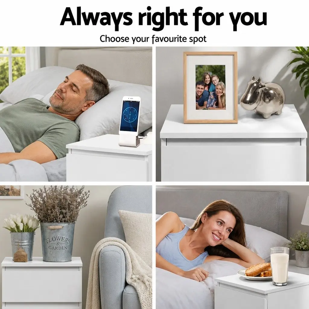 White Nightstand with 2 Drawers for Bedrooms