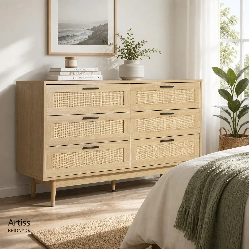 Coastal Bohemian 6 Drawer Chest for Bedroom Storage