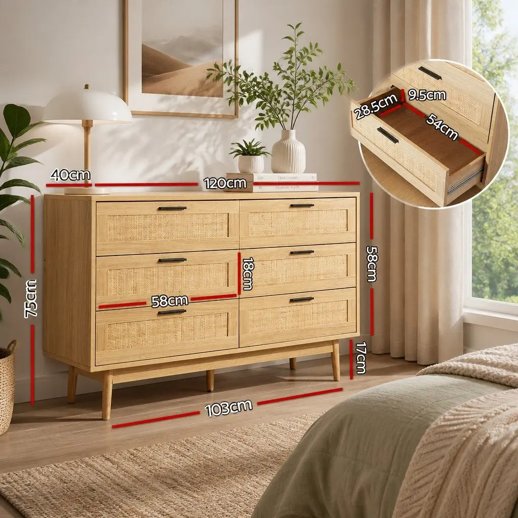Coastal Bohemian 6 Drawer Chest for Bedroom Storage