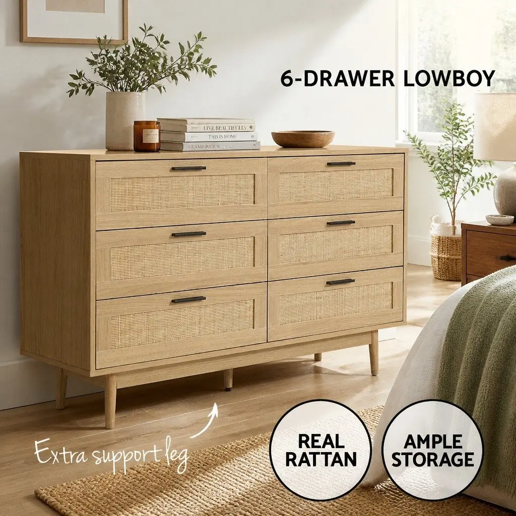 Coastal Bohemian 6 Drawer Chest for Bedroom Storage