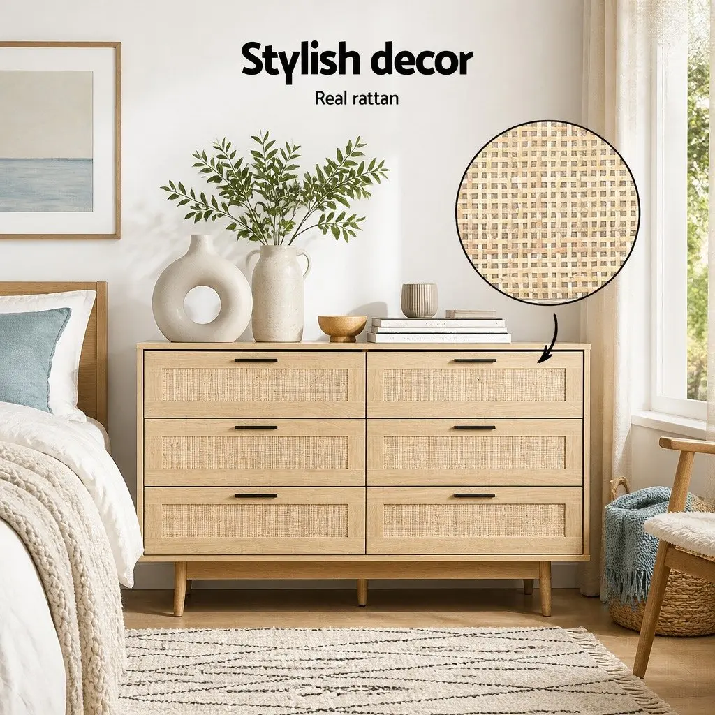 Coastal Bohemian 6 Drawer Chest for Bedroom Storage