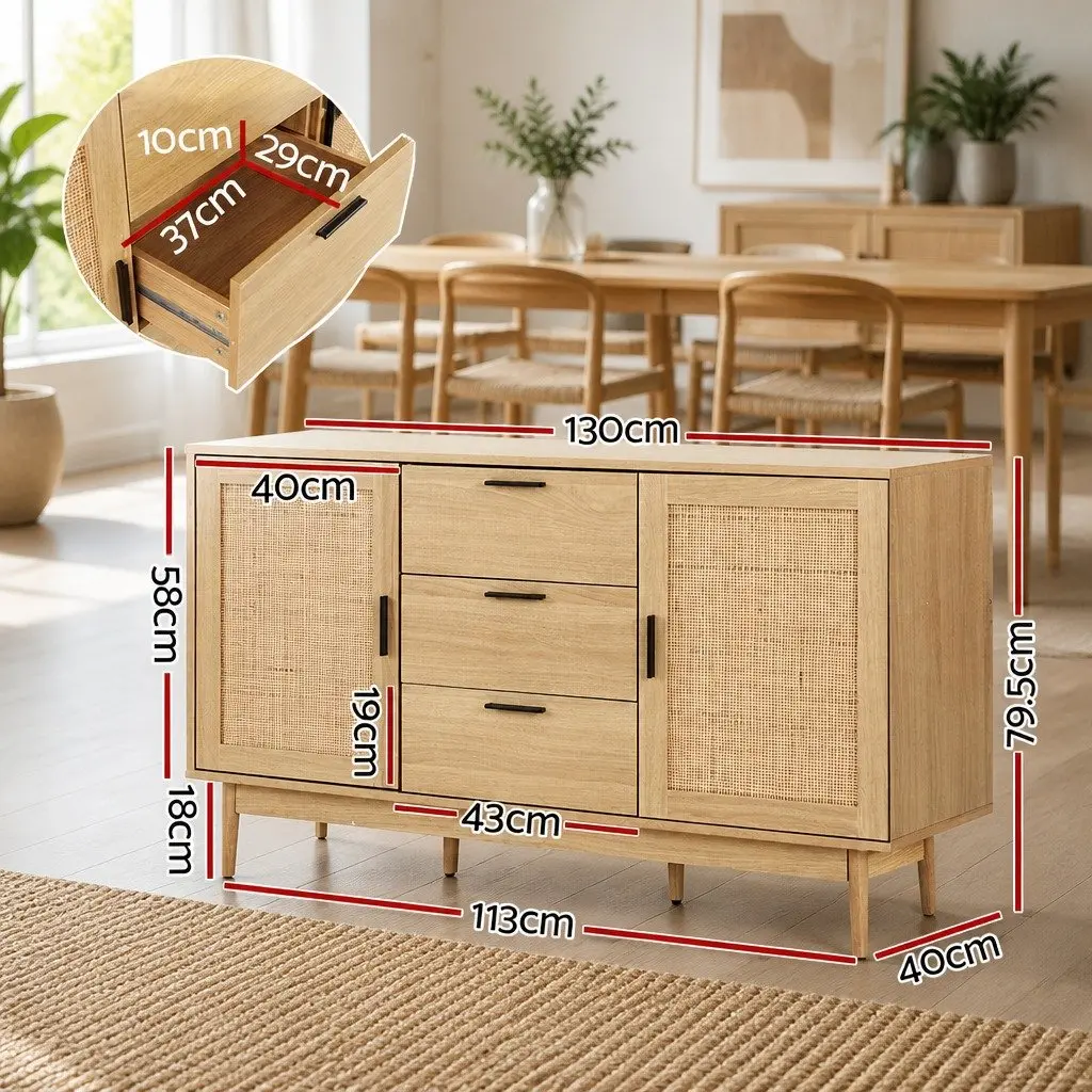 Rattan Buffet Sideboard Storage Cabinet with Adjustable Shelves