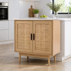 Rattan Buffet Sideboard 2 Doors Light Wood Dining Kitchen Storage Cabinet