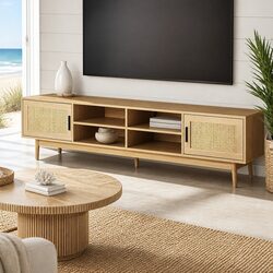 Bohemian TV Cabinet with Open Shelves for Living Room