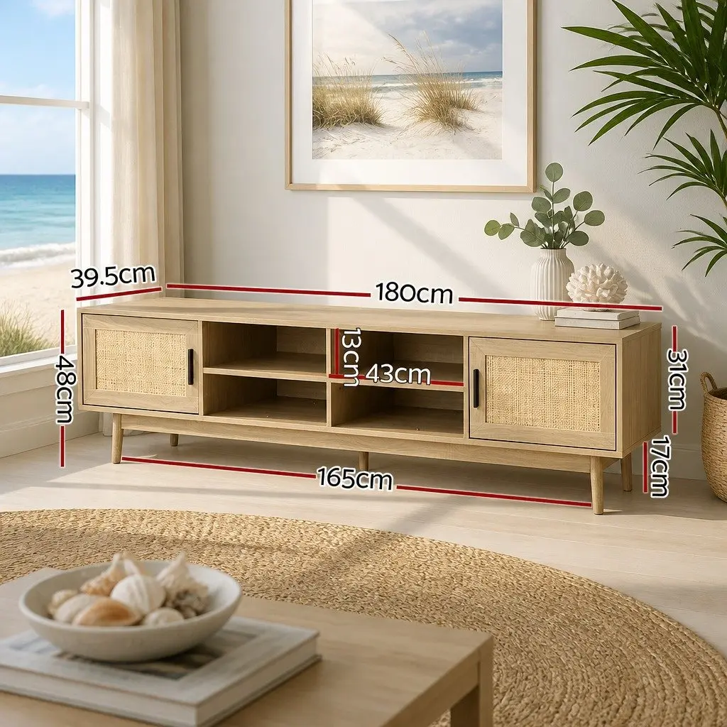 TV Cabinet Entertainment Unit Bohemian 180cm Particle Board with Solid Wood Legs