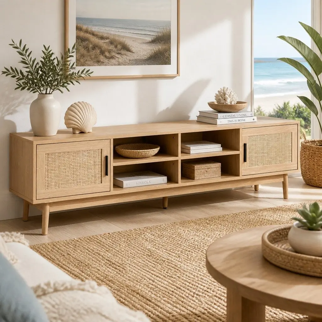 TV Cabinet Entertainment Unit Bohemian 180cm Particle Board with Solid Wood Legs