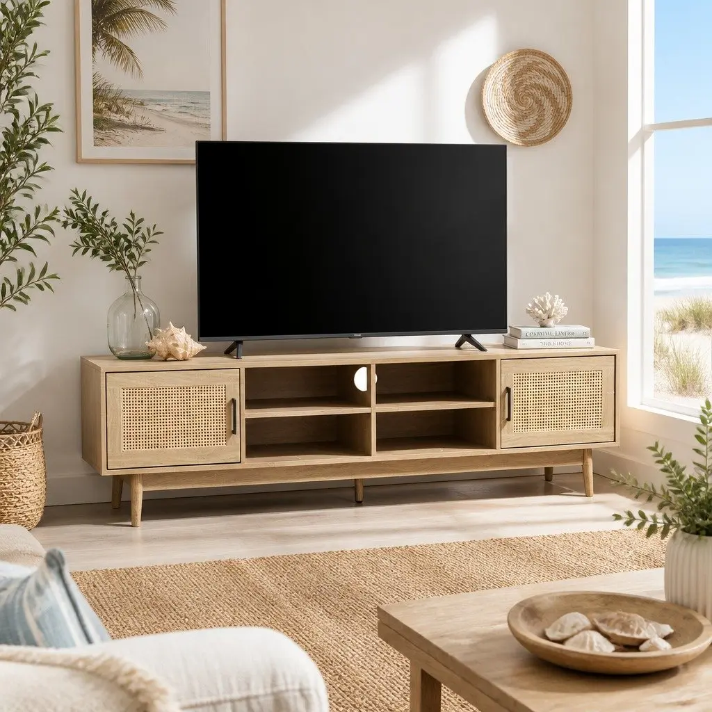 TV Cabinet Entertainment Unit Bohemian 180cm Particle Board with Solid Wood Legs