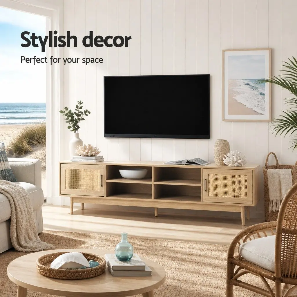 TV Cabinet Entertainment Unit Bohemian 180cm Particle Board with Solid Wood Legs