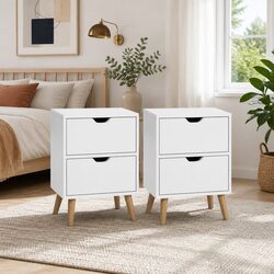 Stylish White Bedside Table with 2 Drawers