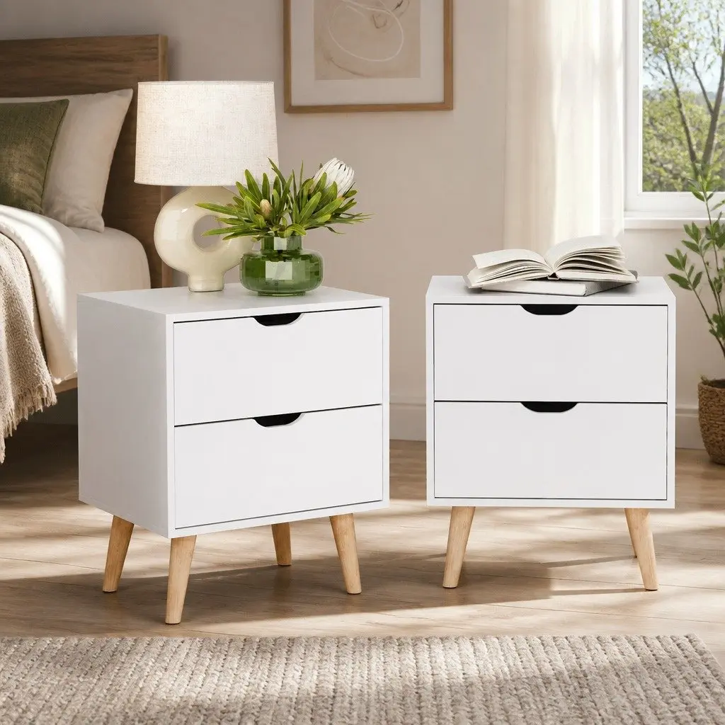 White Bedside Table with 2 Drawers