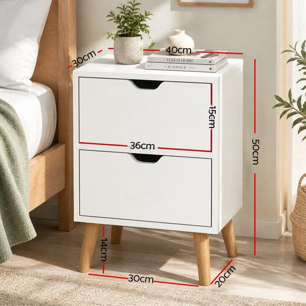 White Bedside Table with 2 Drawers