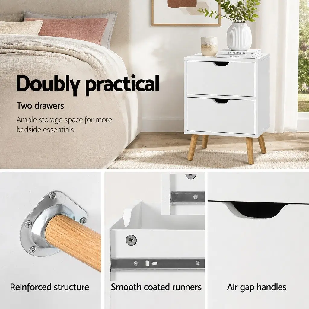 White Bedside Table with 2 Drawers