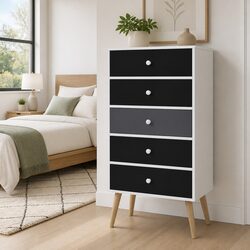 5-Drawer Tallboy Storage Dresser with Wooden Legs