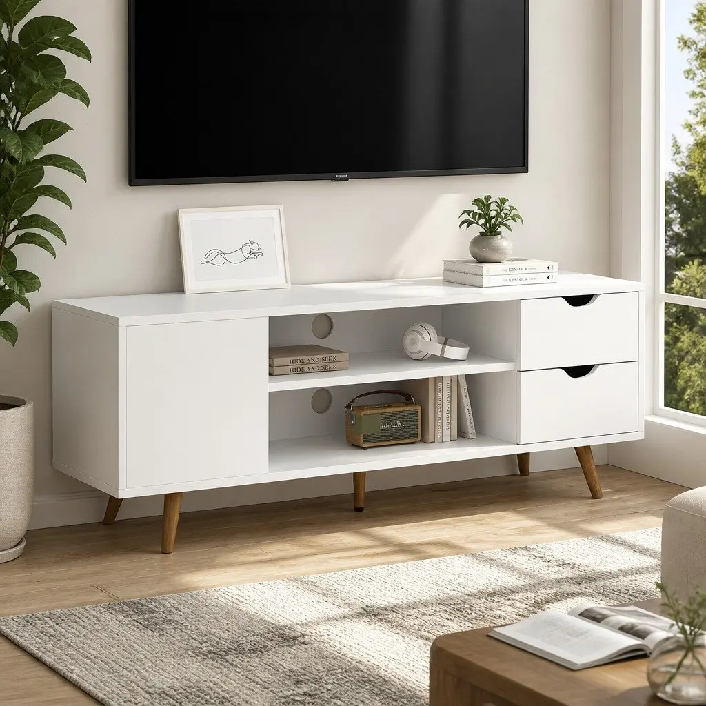 White 120cm TV Entertainment Unit with Storage Solutions