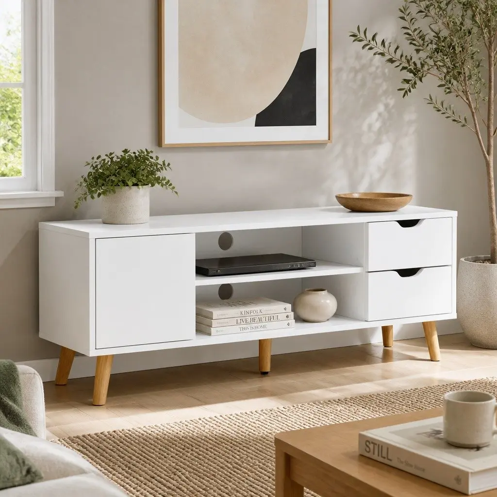 White 120cm TV Entertainment Unit with Storage Solutions