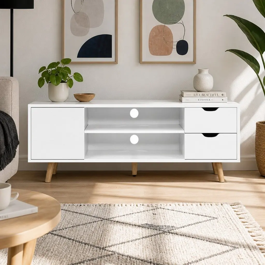 White 120cm TV Entertainment Unit with Storage Solutions