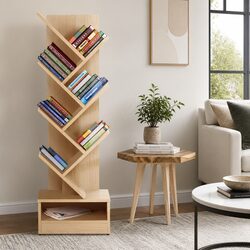 7-Tier Tree-Shaped Bookshelf in Natural Oak