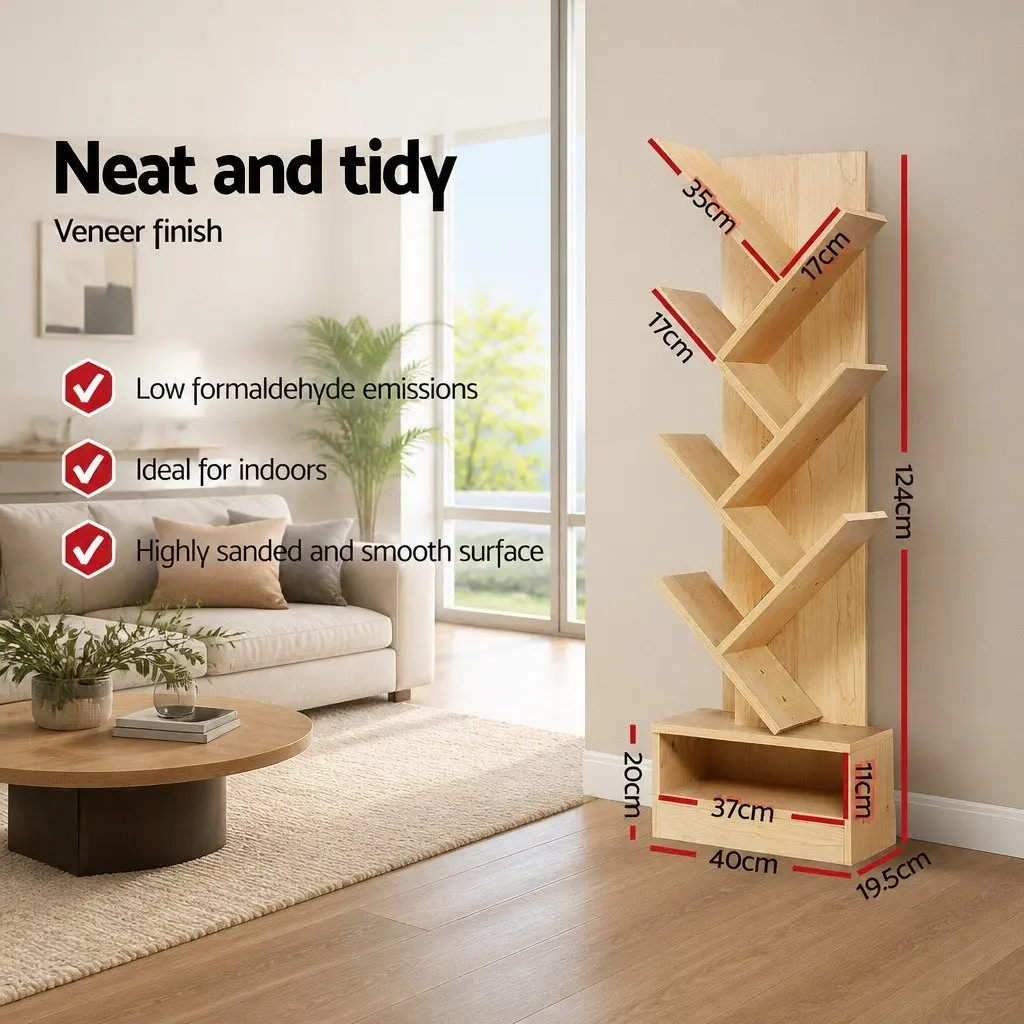 7 Tier Tree Bookshelf Natural Oak Freestanding Wall-Mounted Storage Display Unit