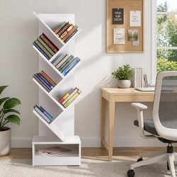 7-Tier White Tree Bookshelf for Stylish Storage