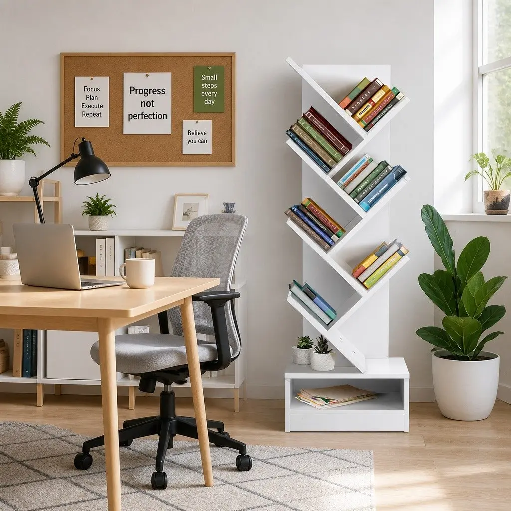 Tree Bookshelf 7 Tier White Freestanding Wall Mount Storage Display Unit Particle Board