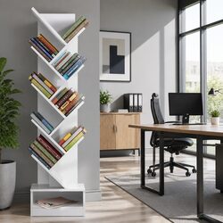 Tree-Shaped Bookshelf with 9 Tiers in White