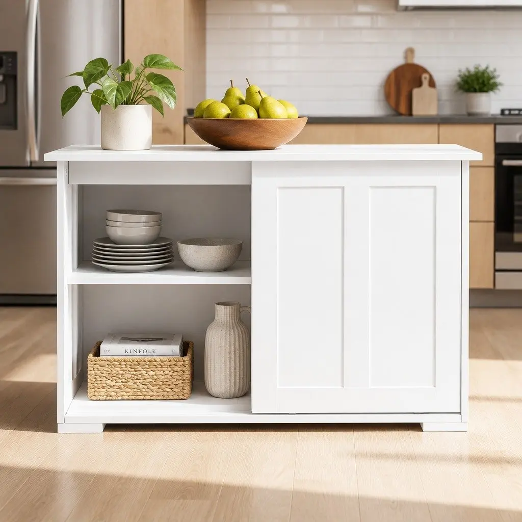 Buffet Sideboard with Sliding Doors White Storage Cabinet Kitchen Dining