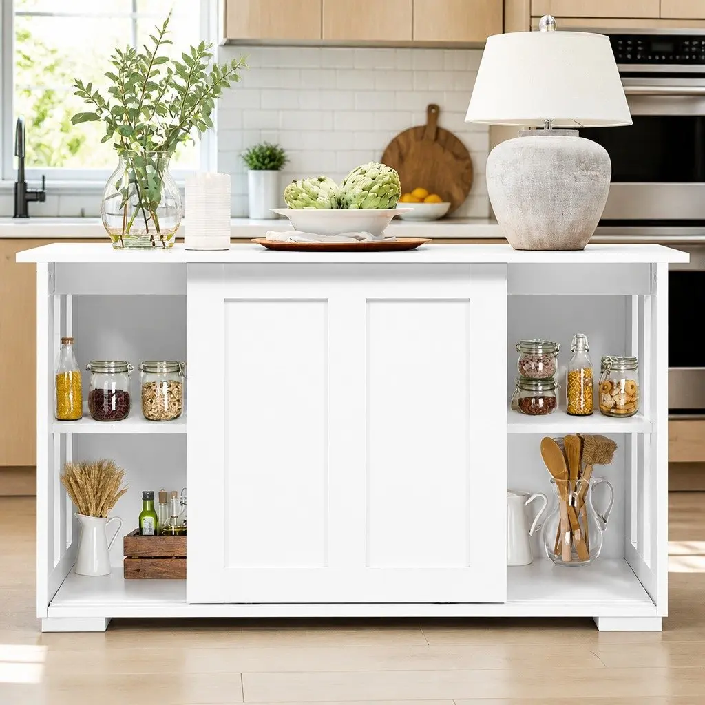 Buffet Sideboard with Sliding Doors White Storage Cabinet Kitchen Dining