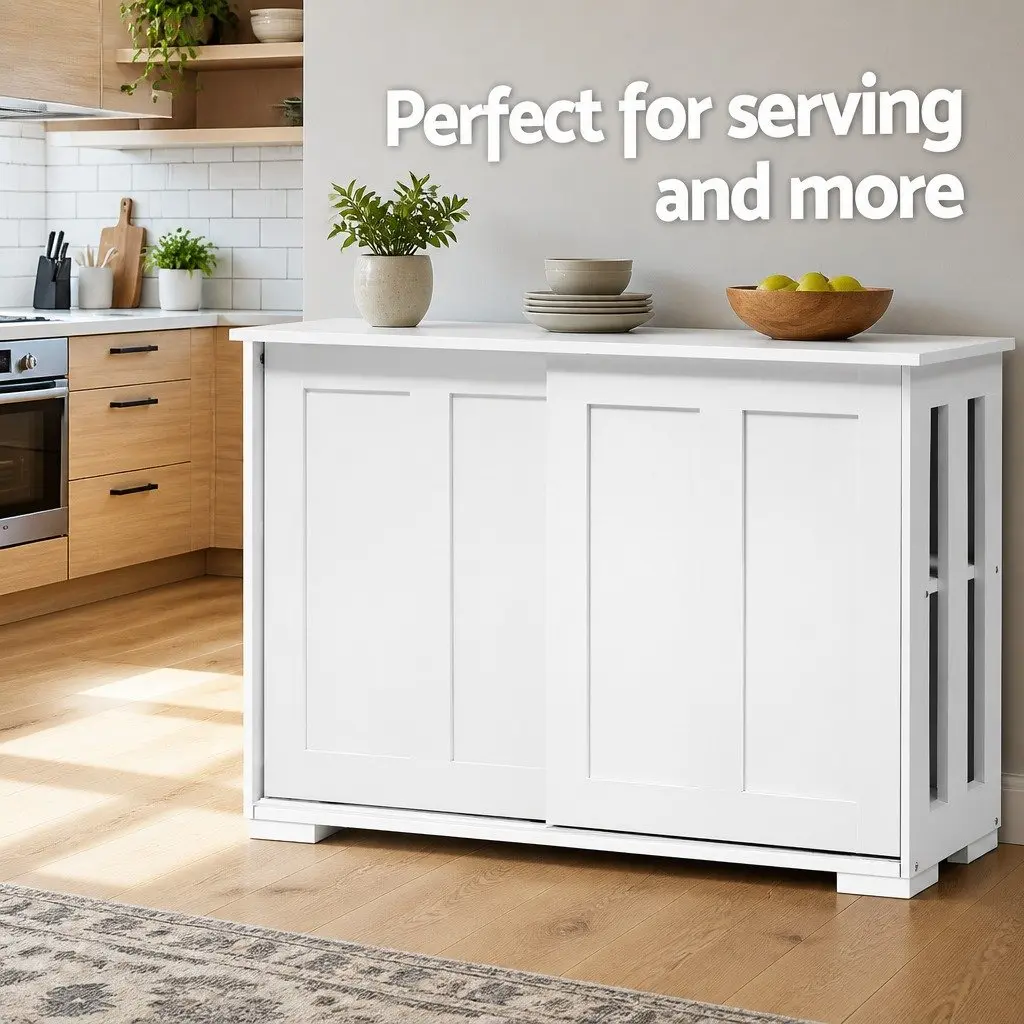 Buffet Sideboard with Sliding Doors White Storage Cabinet Kitchen Dining