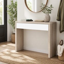 Two-Tone Console Table with Storage Drawer in White Pine
