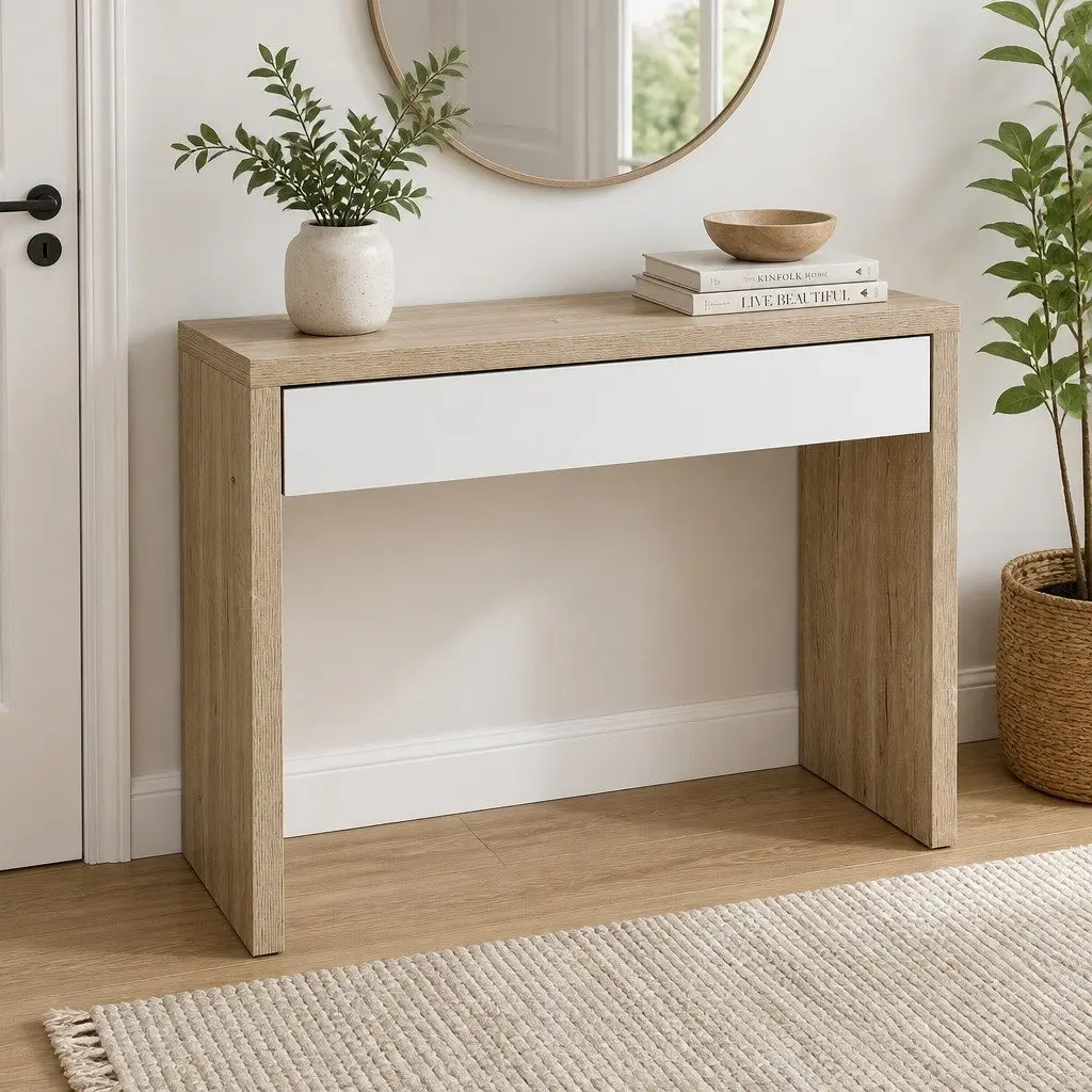 Two-Tone Console Table with Storage Drawer in White Pine