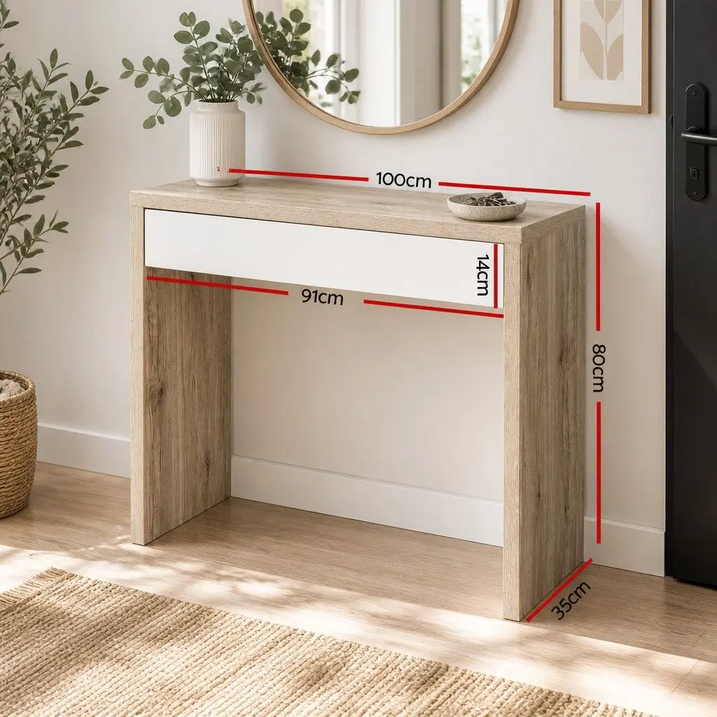 Two-Tone Console Table with Storage Drawer in White Pine