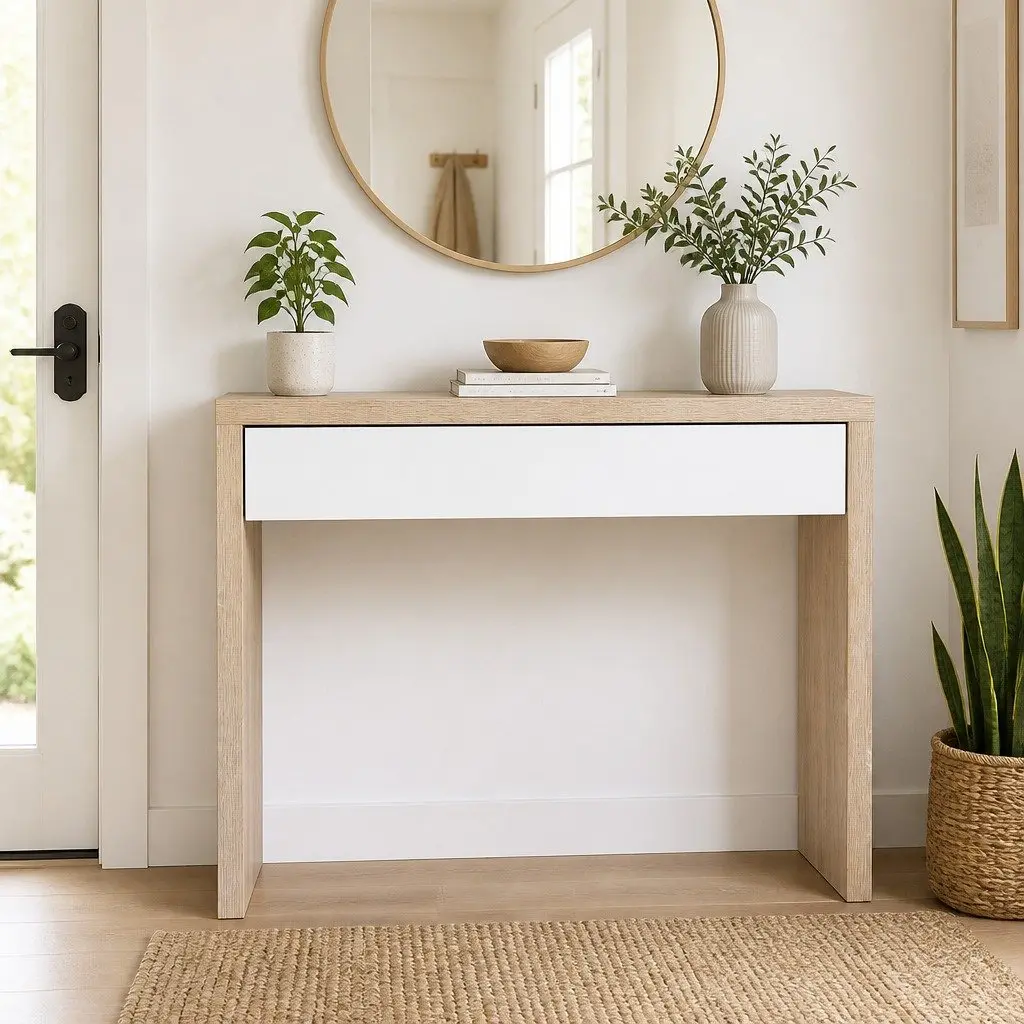 Two-Tone Console Table with Storage Drawer in White Pine