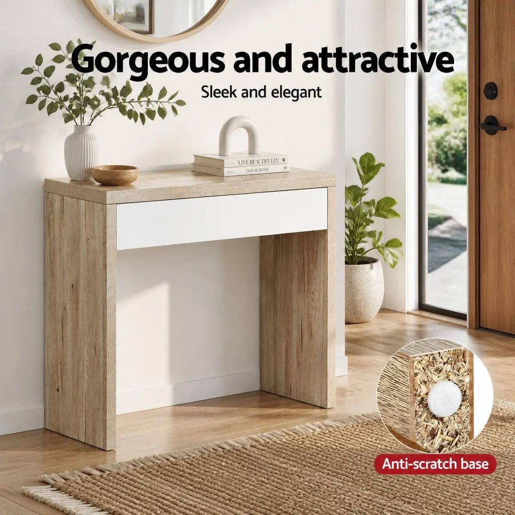 Two-Tone Console Table with Storage Drawer in White Pine