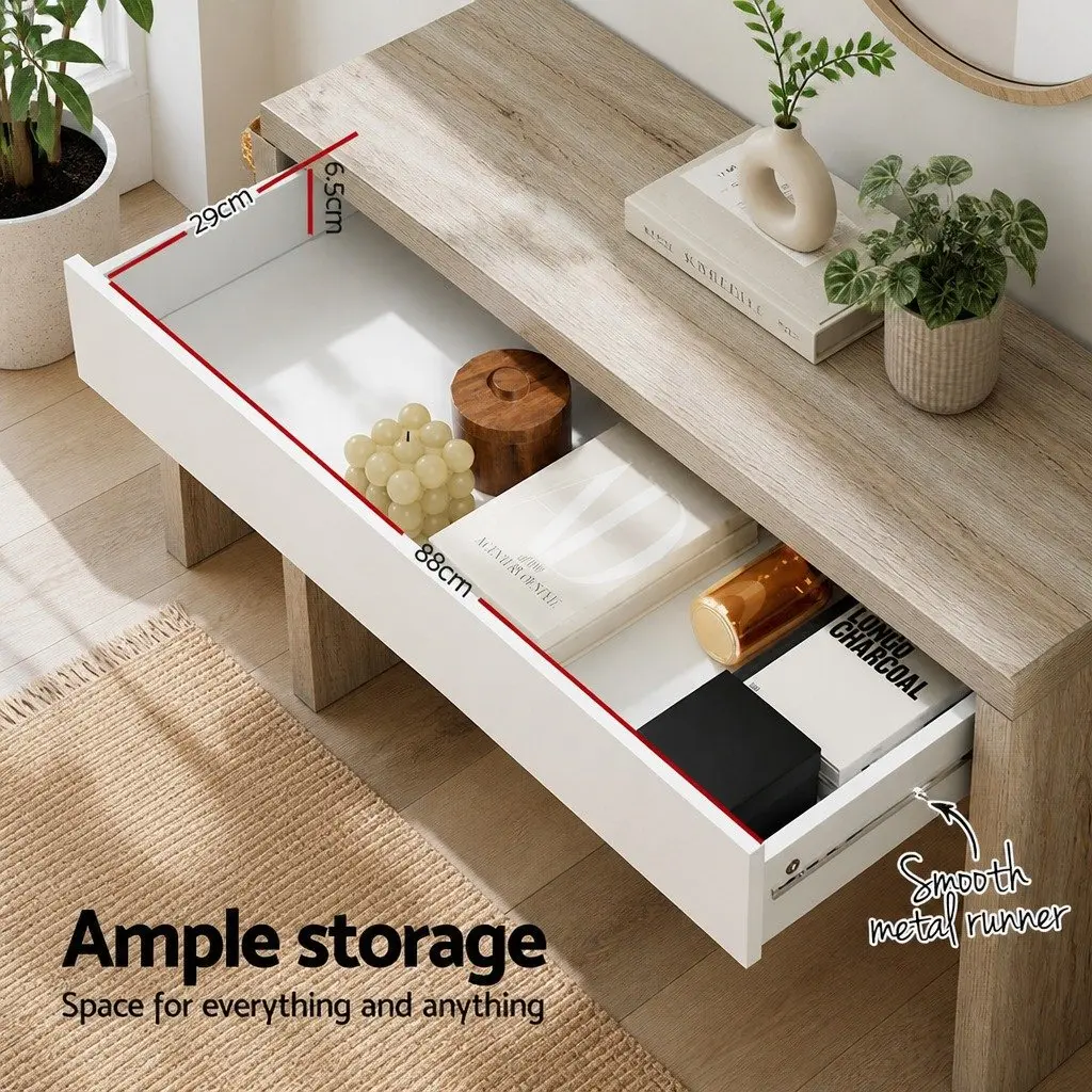 Two-Tone Console Table with Storage Drawer in White Pine
