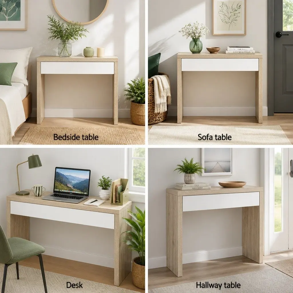 Two-Tone Console Table with Storage Drawer in White Pine