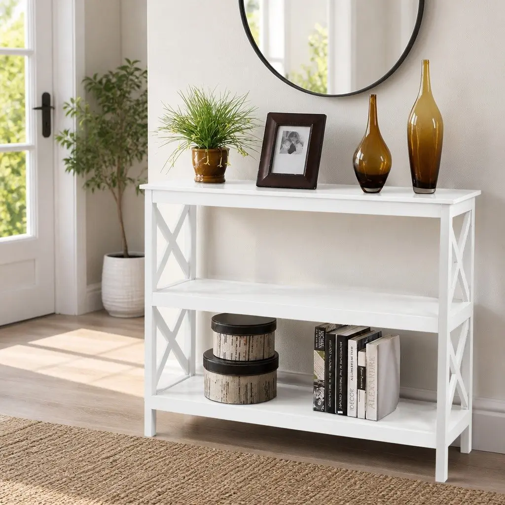 White 3-Tier Console Table Hallway Side Table Display Shelving Unit Home
