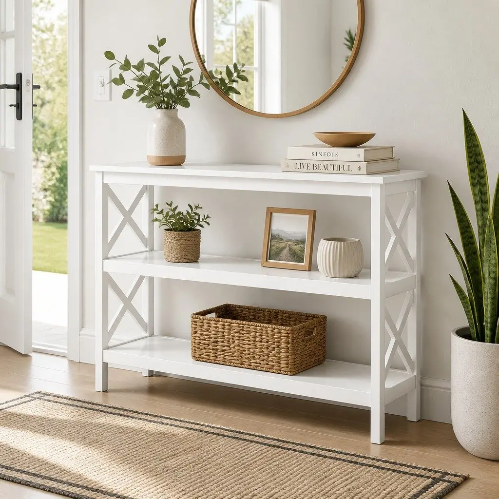 White 3-Tier Console Table Hallway Side Table Display Shelving Unit Home