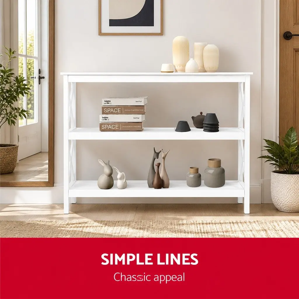 White 3-Tier Console Table Hallway Side Table Display Shelving Unit Home