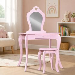Children's Pink Dressing Table and Stool Set with Mirror